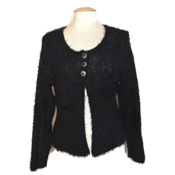 Patrice Breal Black 3 Button Open Front Cardigan - Picture 1 of 9
